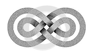 Stippled Limitless sign made of two crossed lines. Infinity strip symbol. Vector illustration photo