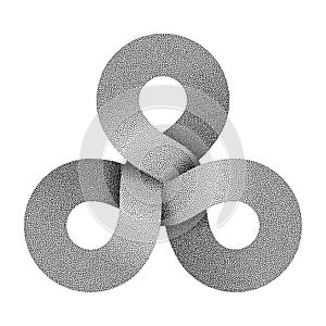 Stippled triquetra knot sign made of three combined rings. Vector illustration