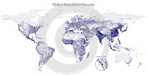 Stippled vector map of global population density