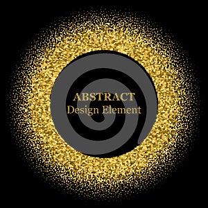 Stippling abstract dotted frame for your design. Sparkling effect vector. Golden dots bound the black background. Vector abstract