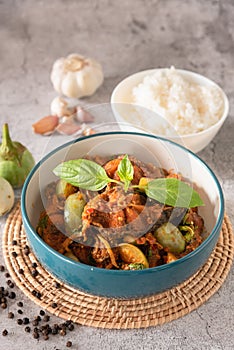 Stir fired fish with red curry, Thai traditional food
