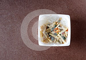 Stir-fried chicken with chili paste and bamboo shoots in food co