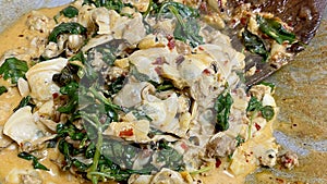 Stir Fried Clams with Roasted Chilli Paste on the pan - Asian food style