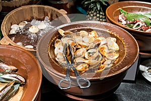 Stir fried clams with Thai sweet roasted chili paste and basil i