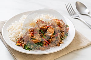 stir-fried crispy pork belly and basil with rice