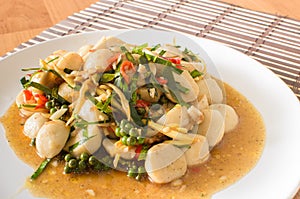 Stir fried fish ball with spicy thai herbs