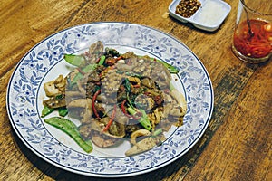 Stir fried flat noodle and seafood