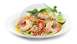 Stir Fried Instant Noodles with Shrimps Asian Thai food fusion style easy dish street food photo