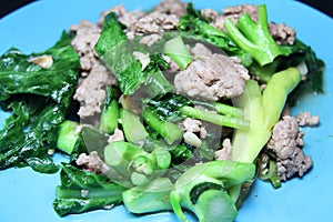 Stir fried kale withy minced pork.