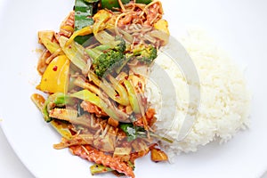 Stir Fried mixed vegetables with Roasted Chili Paste, Vegetarian Food, Healthy Food. Thai cuisine.