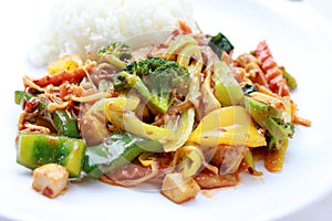 Stir Fried mixed vegetables with Roasted Chili Paste, Vegetarian Food, Healthy Food. Thai cuisine.