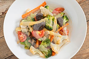 Stir-fried mixed vegetables. Top view.