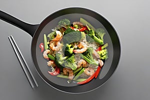 Stir fried mixed vegetables in a wok
