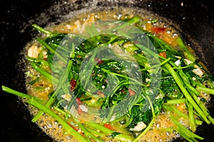 Stir-fried morning glory thai food style