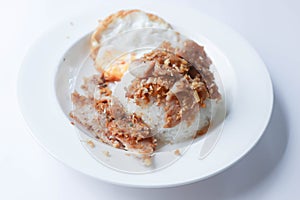 stir fried pork with garlic , pork and rice or deep fried pork or fried pork with rice and sunny side up egg or fried egg photo