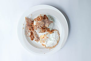 stir fried pork with garlic , pork and rice or deep fried pork or fried pork with rice and sunny side up egg or fried egg photo