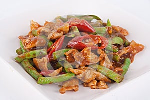 Stir fried pork and red curry paste with sting bean  thai food style
