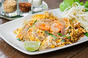 Stir fried rice noodles with shrimp (Pad Thai), Thai food