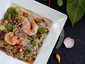 Stir Fried Shrimp with Sataw and Roasted Chili Paste.