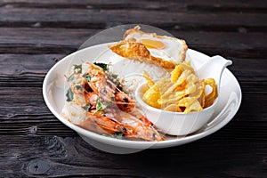 Stir fried Spicy Prawn , Thai Holy Basil With  Steamed Rice And Fried egg