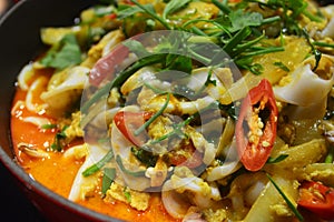 Stir Fried Squid with Curry, Thai famous food