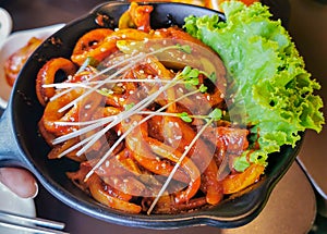 Stir fried Squid with Korean spicy paste osam bulgogi.