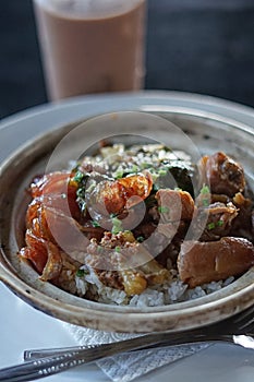 Stir Fried Stewed Pork with basil on rice