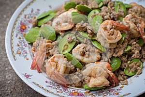 Stir fried stink bean with shrimp