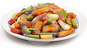Stir-fried sweet and sour tofu with vegetables.AI Generated