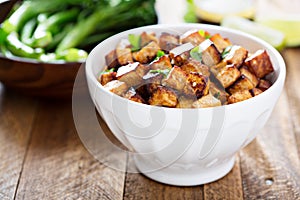 Stir fried tofu in a bowl