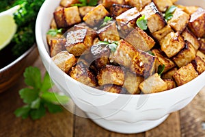 Stir fried tofu in a bowl