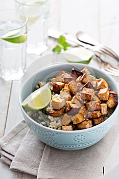 Stir fried tofu in a bowl