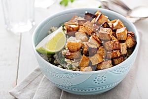 Stir fried tofu in a bowl