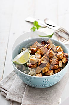 Stir fried tofu in a bowl