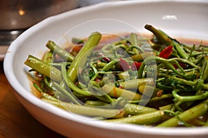 Stir fried Water Mimosa with Chillis