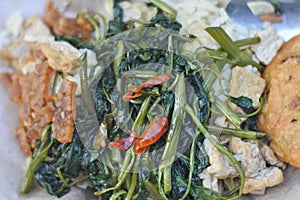 Stir Fried Water Spinach, the common asian dish, with tempe