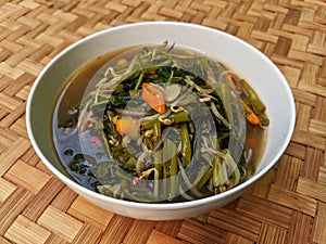Stir fried water spinach or kangkong, tumis kangkung or oseng kangkung, asian vegetable dish