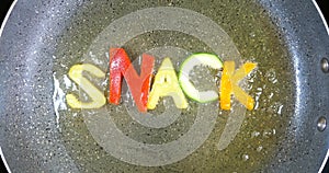 Stir-frying mixed alphabet letters, word Snack