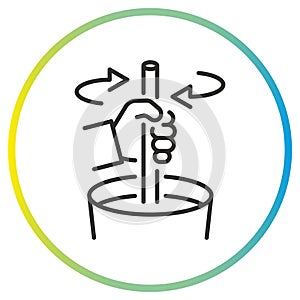 stir before use icon, mix hand, arrows spin, preliminary stirring, thin line symbol