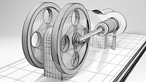 Stirling engine hot air engine wireframe 3d render