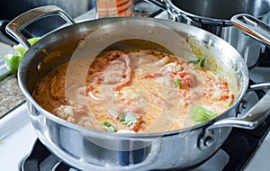 Stirring Brazilian moqueca fish stew