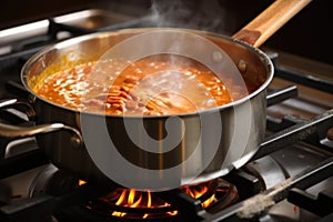 stirring refried beans in a saucepan on a stove