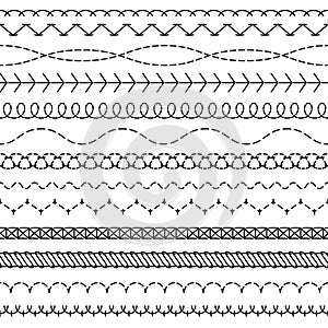 Stitch lines. Stitched seamless pattern threading borders sewing stripe fabric thread zigzag edges sew textile photo