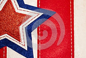 Stitched fabric background of star on stripes -Red White and Blue - Patriotic holiday background or element