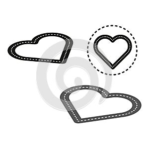 Stitched heart outlines set. Love and romance symbols. Decorative design elements. Vector illustration. EPS 10.