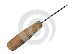 Stitching awl with wooden handle