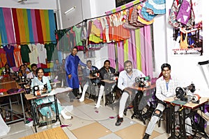 Stitching training provide by narayan seva sansthan for disable people.