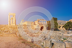 Stoa, portico and Propylaea on Acropolis of Lindos Rhodes, Gree