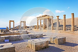 Stoa, portico and Propylaea on Acropolis of Lindos Rhodes, Greece