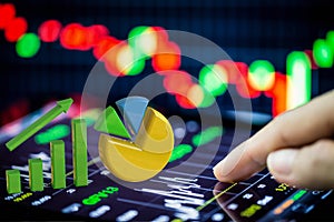 Stock analysis with growth graph and pie chart